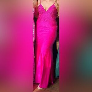 Vibrant Pink Gown with Rhinestone Accents